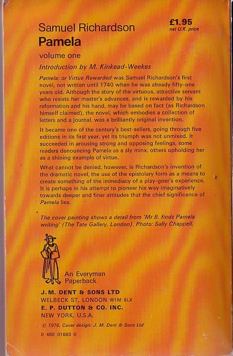 Samuel Richardson  PAMELA. Volume 1 magnified rear book cover image