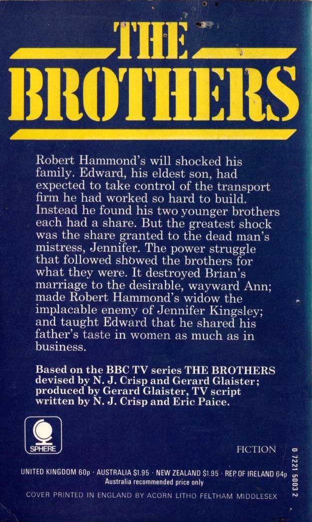 Janice James  THE BROTHERS Book One (BBC TV) magnified rear book cover image