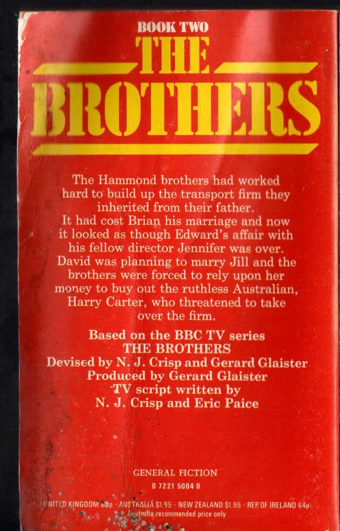 Janice James  THE BROTHERS Book Two (BBC TV) magnified rear book cover image