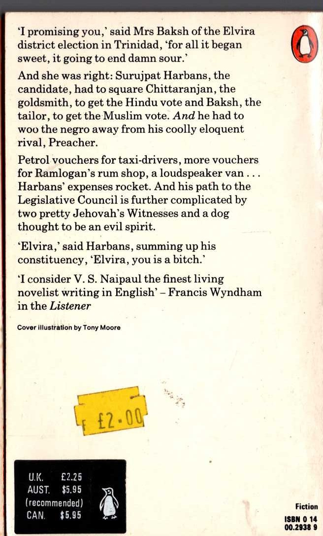 V.S. Naipaul  THE SUFFRAGE OF ELVIRA magnified rear book cover image