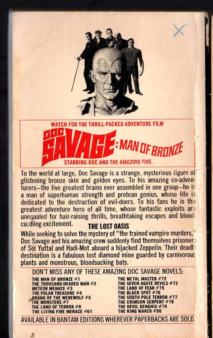 Kenneth Robeson  DOC SAVAGE: THE LOST OASIS magnified rear book cover image