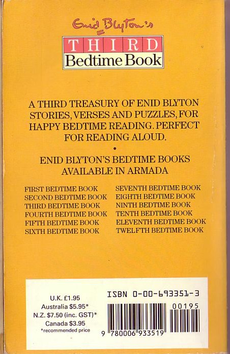 Enid Blyton  ENID BLYTON'S THIRD BEDTIME BOOK magnified rear book cover image