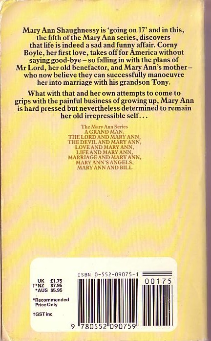 Catherine Cookson  LIFE AND MARY ANN magnified rear book cover image