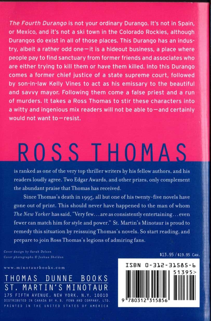 Ross Thomas  THE FOURTH DURANGO magnified rear book cover image