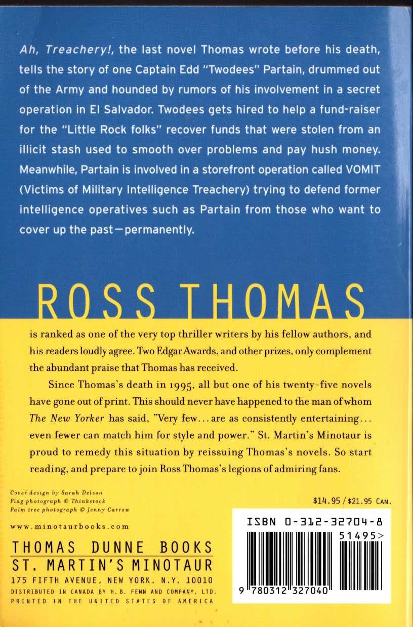 Ross Thomas  AH, TREACHERY! magnified rear book cover image