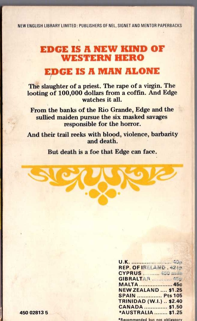 George G. Gilman  EDGE 19: ASHES AND DUST magnified rear book cover image