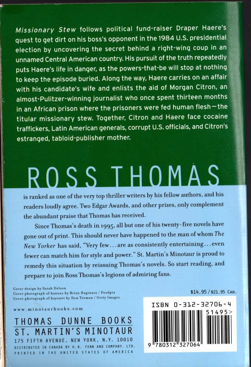 Ross Thomas  MISSIONARY STEW magnified rear book cover image