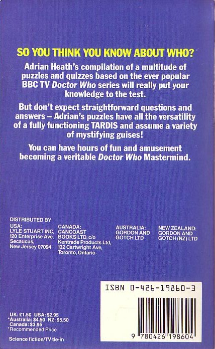 Adrian Heath  DOCTOR WHO: BRAIN TEASERS AND MIND BENDERS magnified rear book cover image