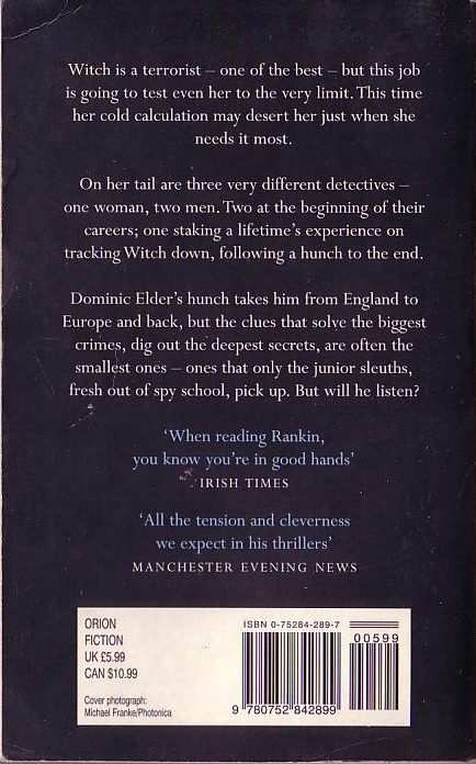 (Ian Rankin writing as Jack Harvey) WITCH HUNT magnified rear book cover image