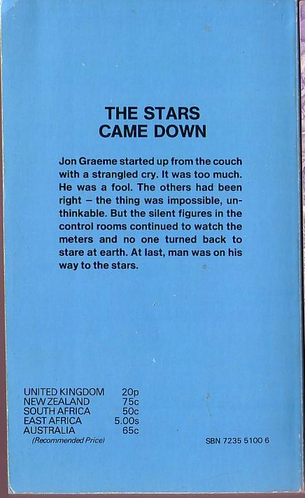 Richard Saxon  THE STARS CAME DOWN magnified rear book cover image