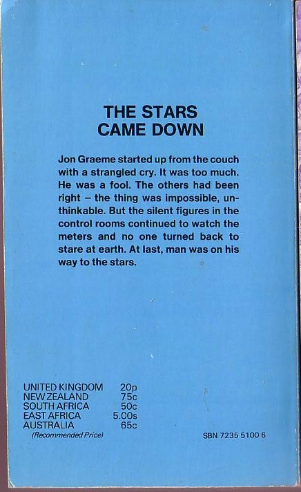Richard Saxon  THE STARS CAME DOWN magnified rear book cover image