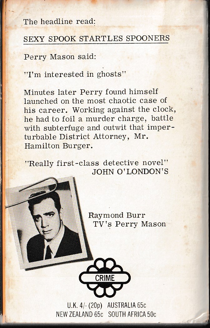 Erle Stanley Gardner  THE CASE OF THE GLAMOROUS GHOST magnified rear book cover image