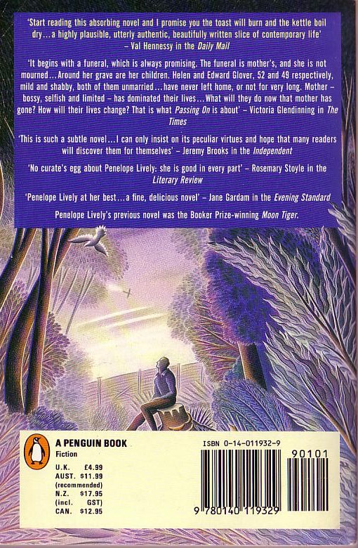 Penelope Lively  PASSING ON magnified rear book cover image