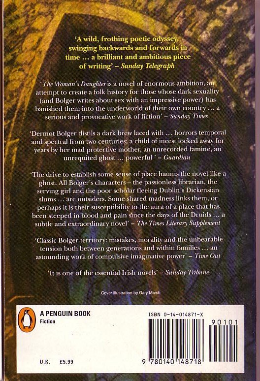 Dermot Bolger  THE WOMAN'S DAUGHTER magnified rear book cover image