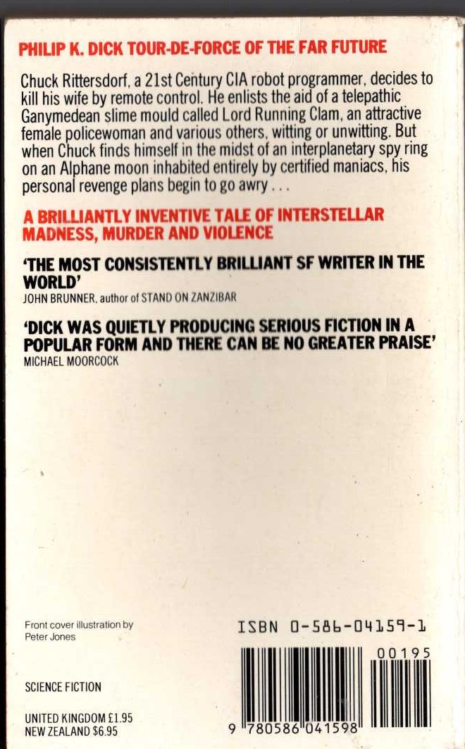 Philip K. Dick  CLANS OF THE ALPHANE MOON magnified rear book cover image