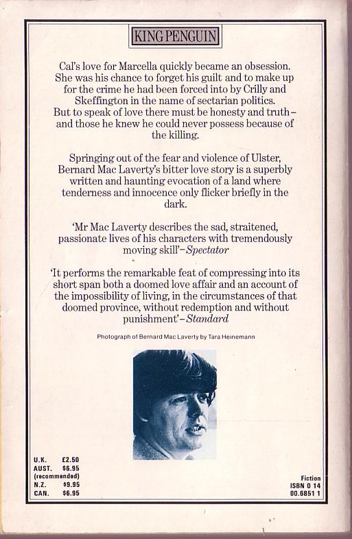 Bernard MacLaverty  CAL magnified rear book cover image
