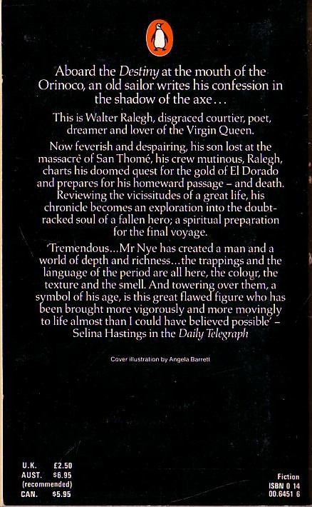 Robert Nye  VOYAGE OF THE DESTINY magnified rear book cover image
