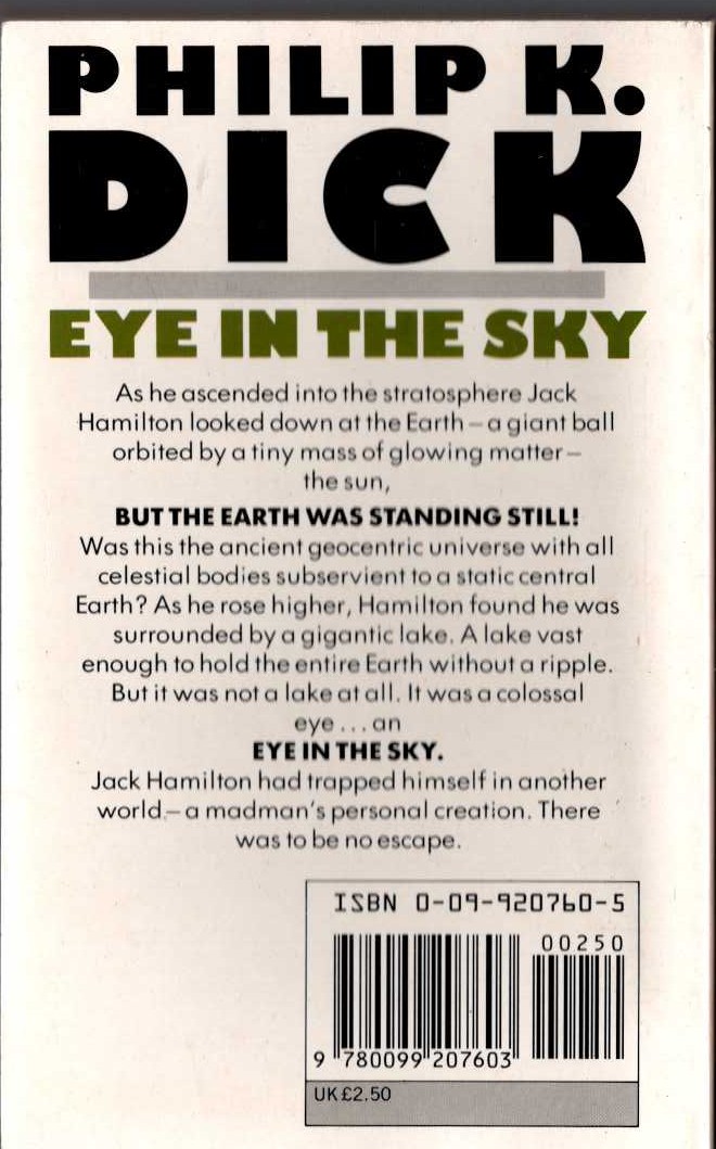 Philip K. Dick  EYE IN THE SKY magnified rear book cover image