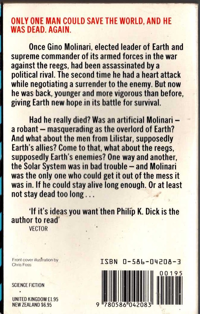 Philip K. Dick  NOW WAIT FOR LAST YEAR magnified rear book cover image