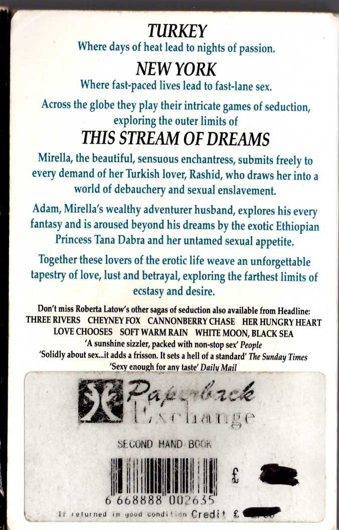 Roberta Latow  THIS STREAM OF DREAMS magnified rear book cover image