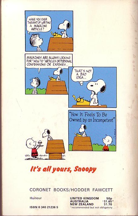 Charles M. Schulz  IT'S ALL YOURS, SNOOPY! magnified rear book cover image