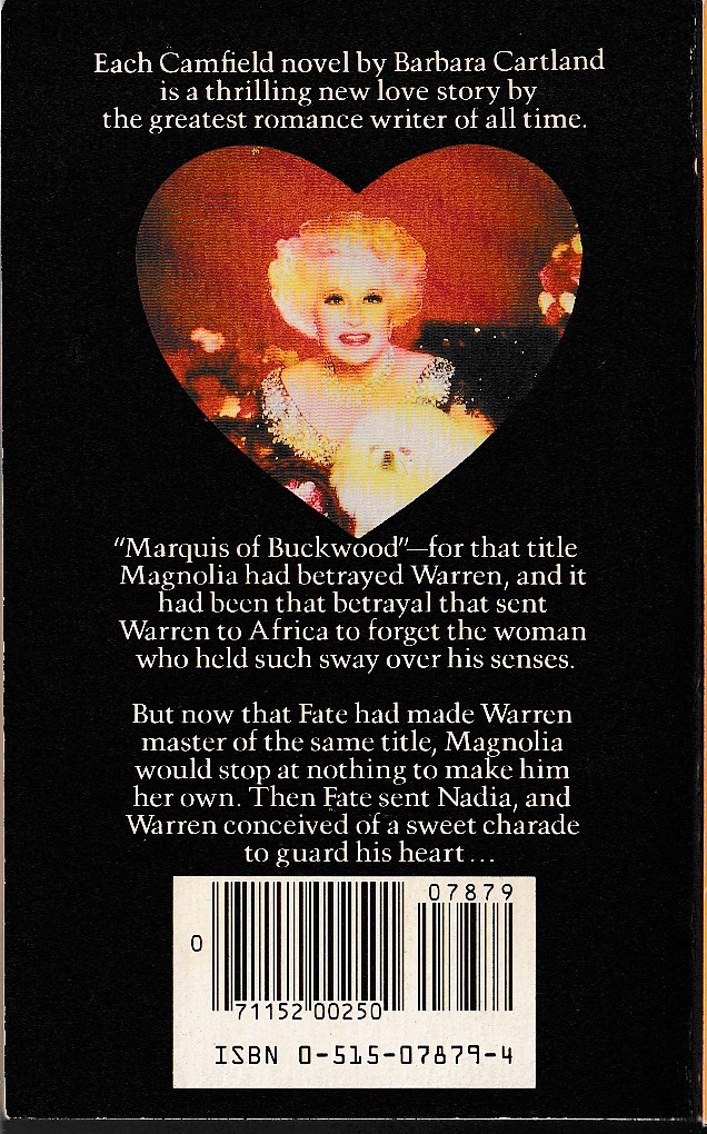 Barbara Cartland  REVENGE OF THE HEART magnified rear book cover image