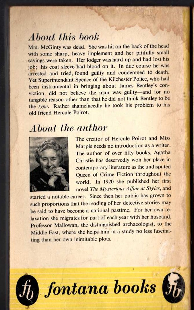 Agatha Christie  MRS. McGIINTY'S DEAD magnified rear book cover image