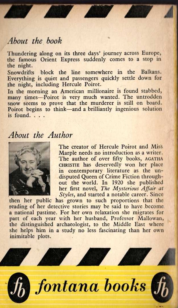Agatha Christie  MURDER ON THE ORIENT EXPRESS magnified rear book cover image