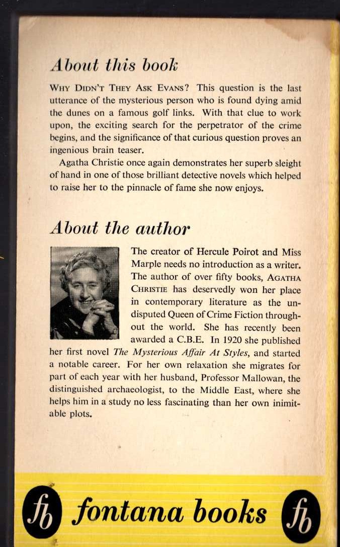 Agatha Christie  WHY DIDN'T THEY ASK EVANS? magnified rear book cover image