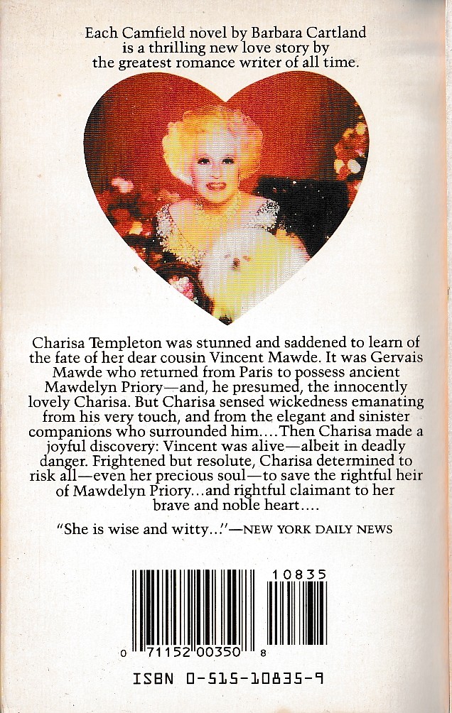 Barbara Cartland  LOVE STRIKES A DEVIL magnified rear book cover image