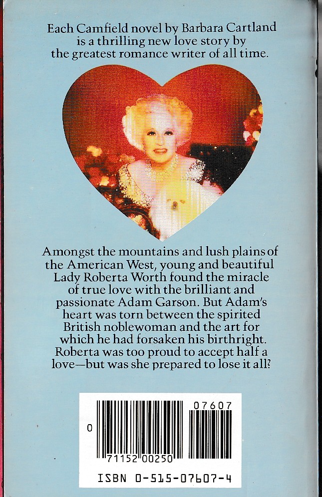 Barbara Cartland  LOVE COMES WEST magnified rear book cover image