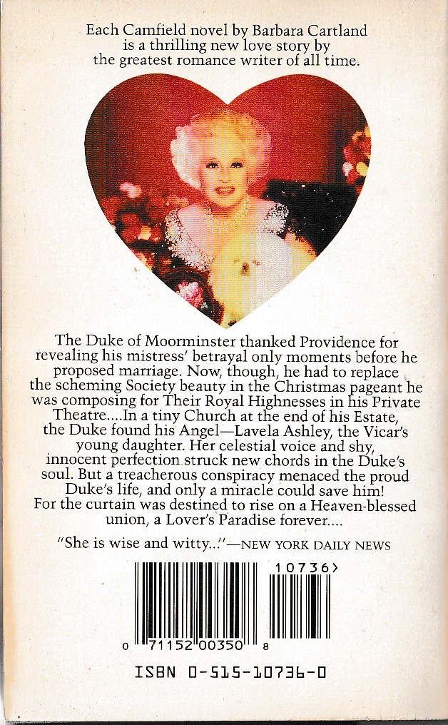 Barbara Cartland  A THEATRE OF LOVE magnified rear book cover image