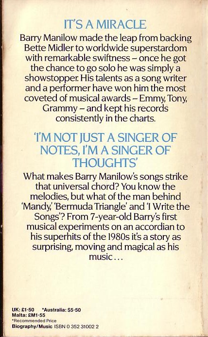 Tony Jasper
 .BARRY MANILOW .Star 1981 magnified rear cover image
