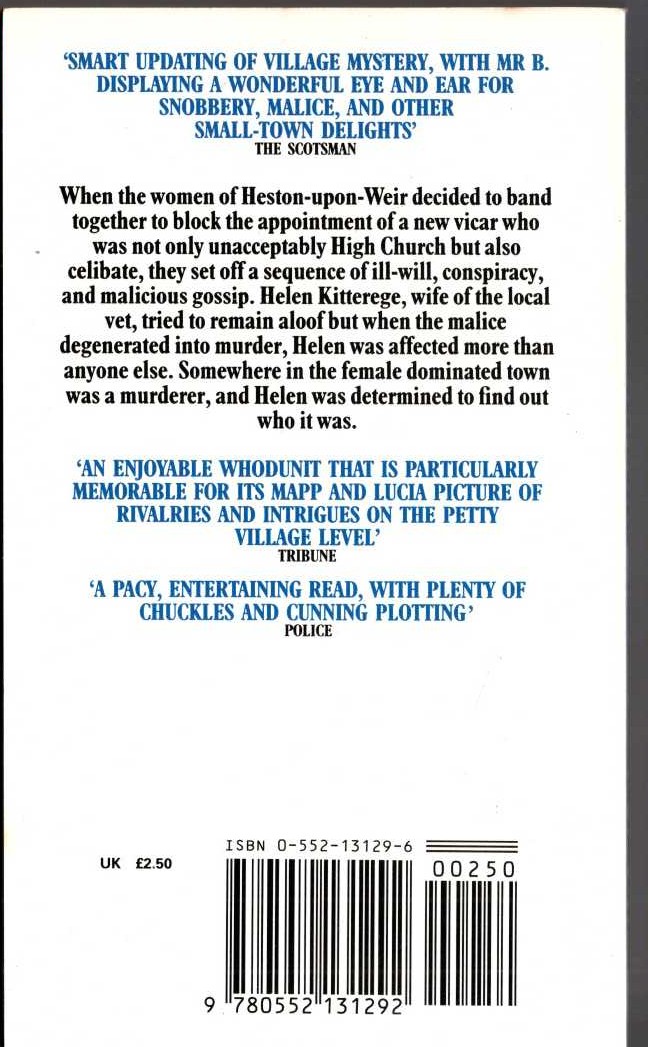 Robert Barnard  THE DISPOSAL OF THE LIVING magnified rear book cover image