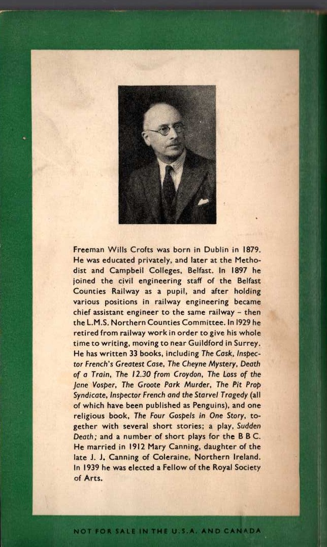 Freeman Wills Crofts  THE CHEYNE MYSTERY magnified rear book cover image