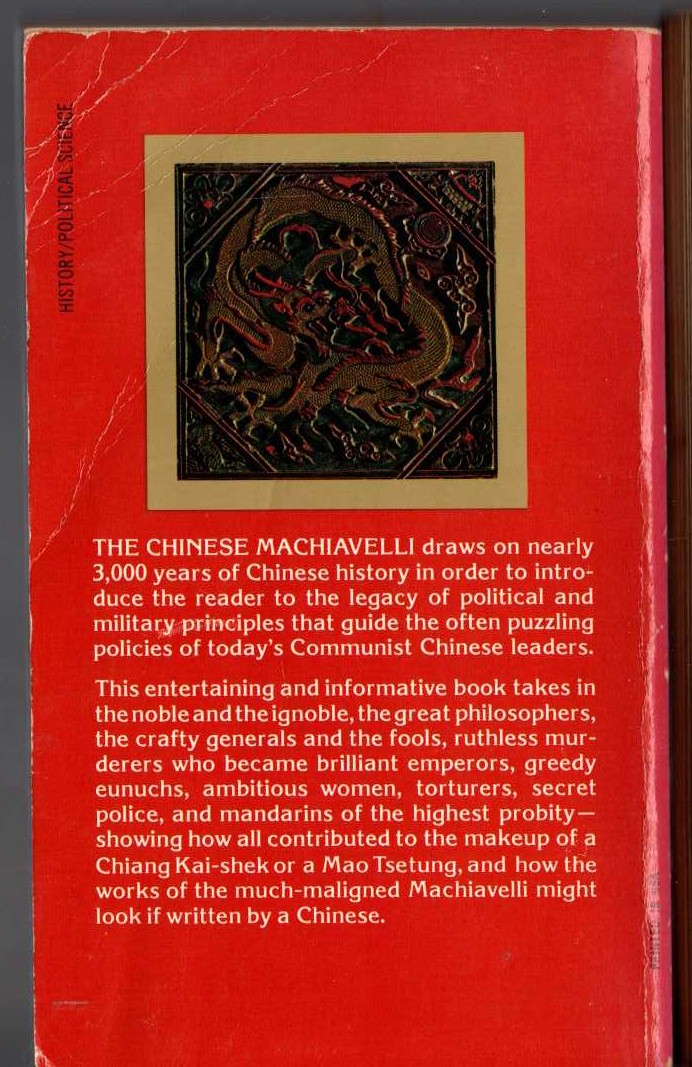 THE CHINESE MACHIAVELLI. 3,000 Years of Chinese Statecraft magnified rear book cover image