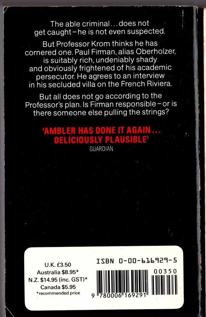 Eric Ambler  SEND NO MORE ROSES magnified rear book cover image
