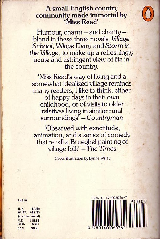 Miss Read  CHRONICLES OF FAIRACRE: VILLAGE SCHOOL/ VILLAGE DIARY/ STORM IN THE VILLAGE magnified rear book cover image