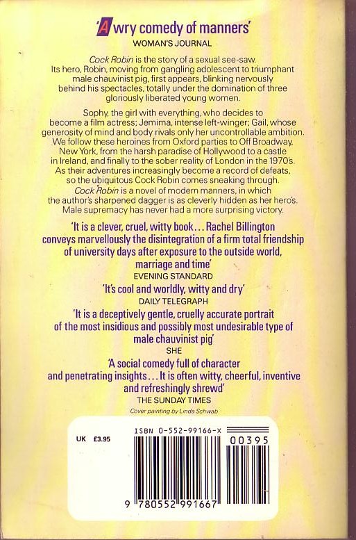 Rachel Billington  COCK ROBIN magnified rear book cover image