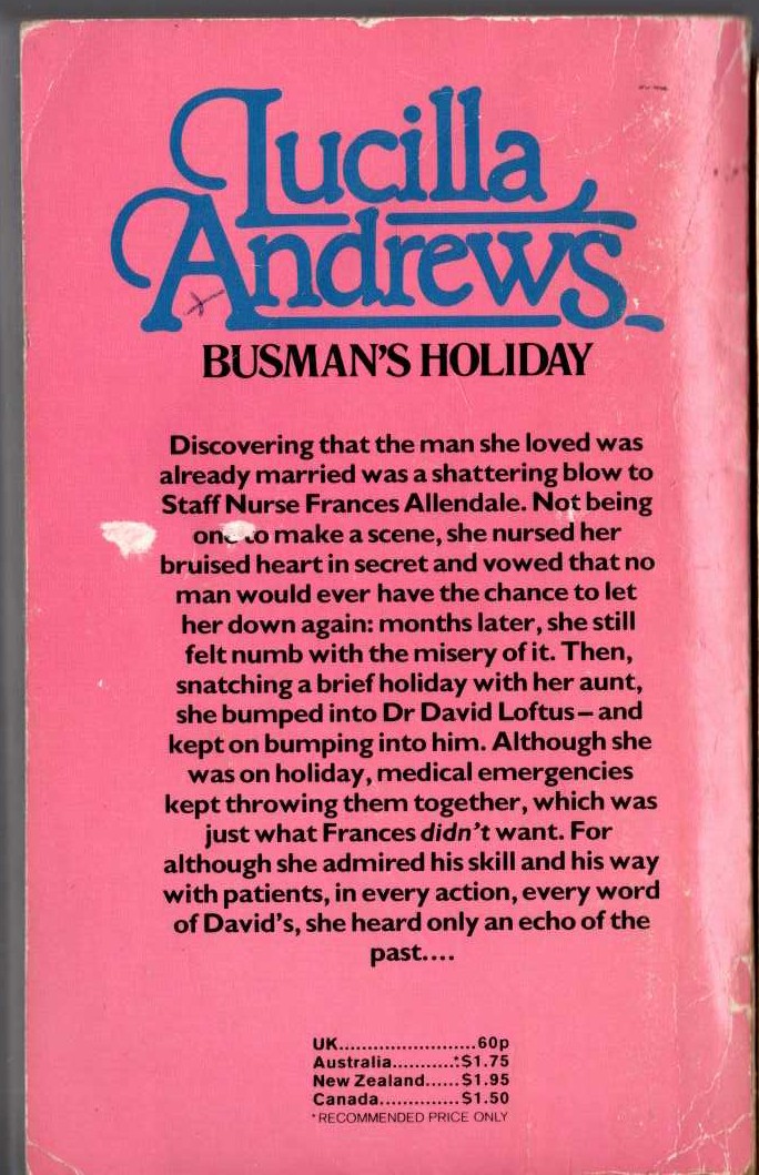 Lucilla Andrews  BUSMAN'S HOLIDAY magnified rear book cover image