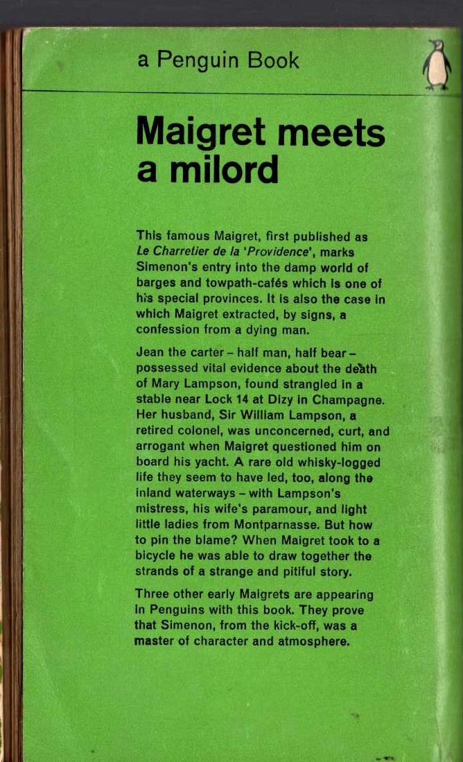 Georges Simenon  MAIGRET MEETS A MILORD magnified rear book cover image