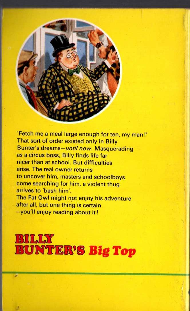Frank Richards  BILLY BUNTER'S BIG TOP magnified rear book cover image
