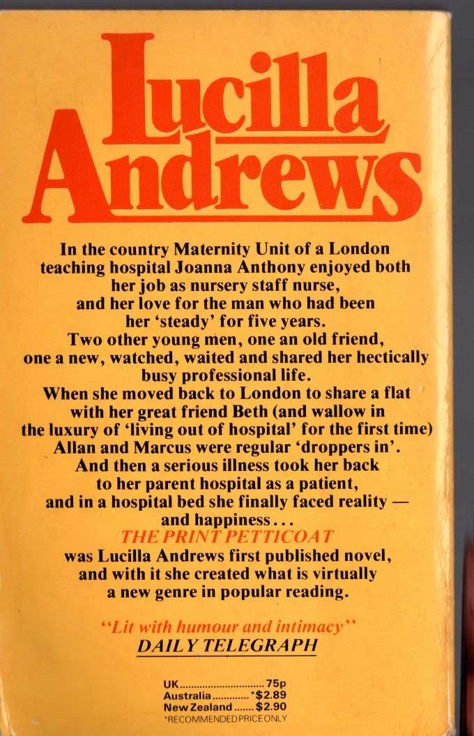 Lucilla Andrews  THE PRINT PETTICOAT magnified rear book cover image