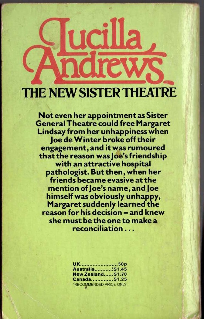 Lucilla Andrews  THE NEW SISTER THEATRE magnified rear book cover image