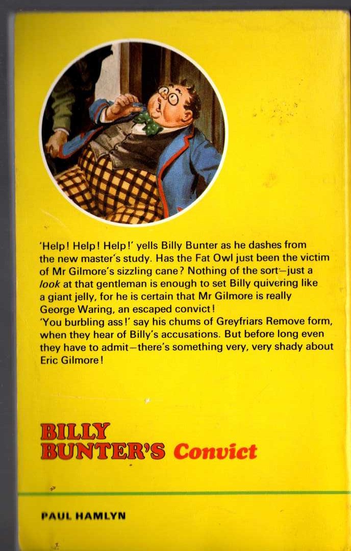 Frank Richards  BILLY BUNTER'S CONVICT magnified rear book cover image