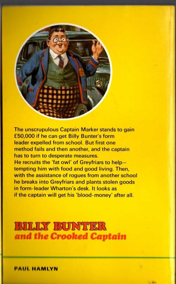 Frank Richards  BILLY BUNTER AND THE CROOKED CAPTAIN magnified rear book cover image