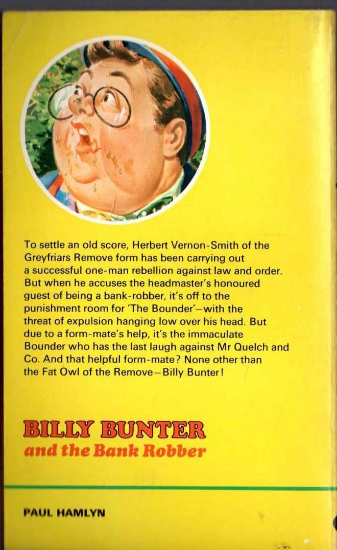 Frank Richards  BILLY BUNTER AND THE BANK ROBBER magnified rear book cover image