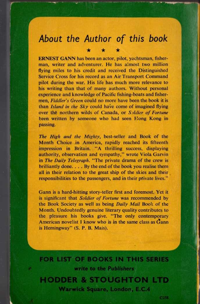 Ernest K. Gann  THE HIGH AND THE MIGHTY magnified rear book cover image