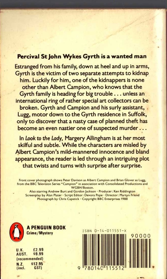 Margery Allingham  LOOK TO THE LADY (TV tie-in) magnified rear book cover image