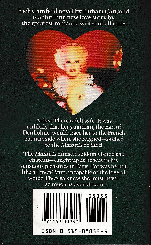 Barbara Cartland  THERESA AND A TIGER magnified rear book cover image